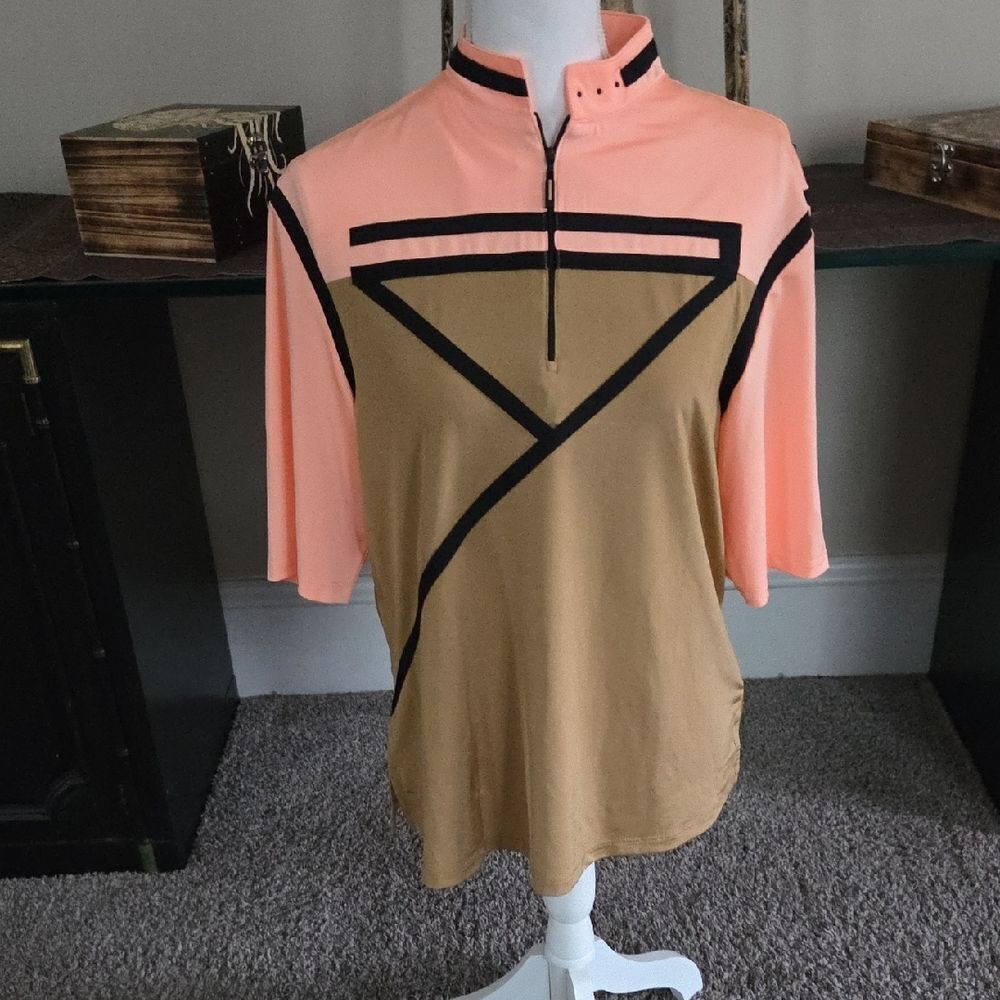 Jamie Sadock Women's Button Down Shirt in Peach and Tan